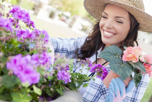 Seasonal hedge care in a well-maintained garden