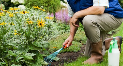 Gardening team preparing tools at a Westminster property